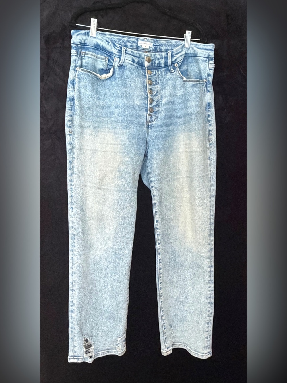 Good American Women’s Size 16 Light Wash Distressed Button Fly Straight Jeans